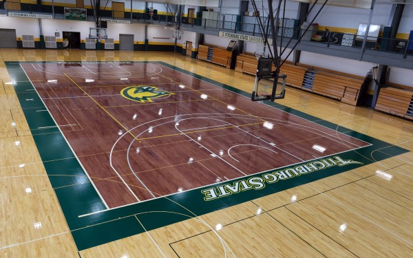 View from above of the gymnasium at rec center.