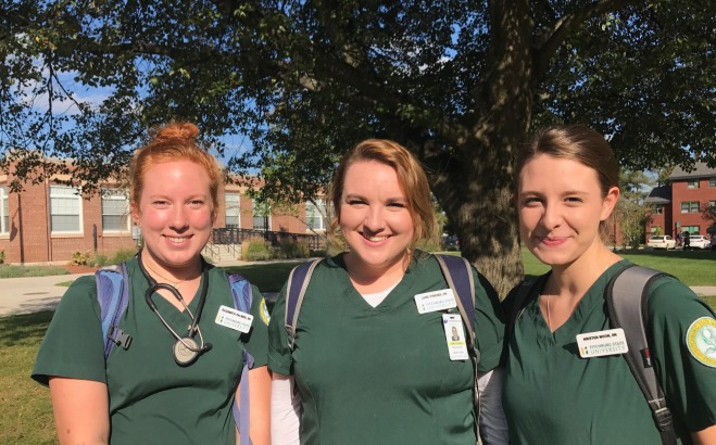 Group of nursing students on campus 