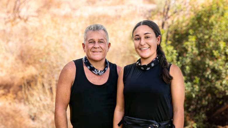 Promotional image of Mary Cardona Foster and her father on The Amazing Race