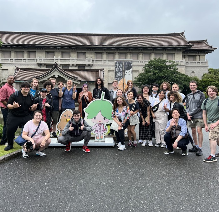 Students posing outside while abroad in Japan