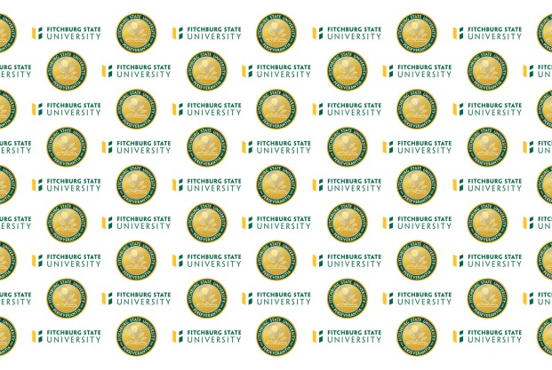 Meeting background white with gold seal and Fitchburg State logo
