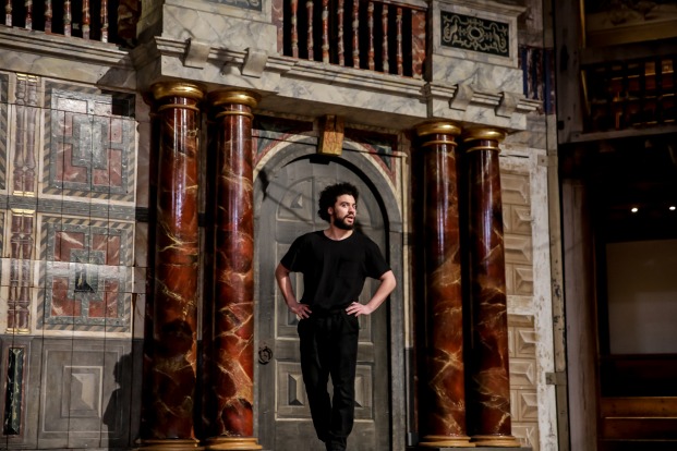Photo of Ben Cezair Thompson on stage at Globe Theater in London