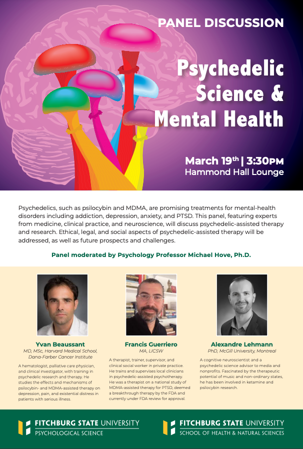 Poster for Psychedelic Science and Mental Health talk March 2024