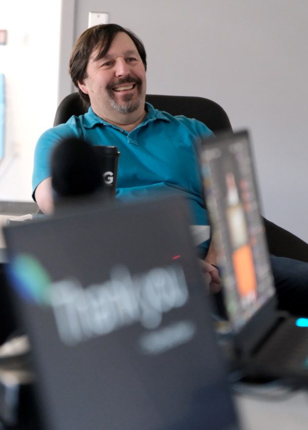R.A. Salvatore visits with students in game studio
