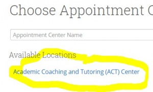 a screenshot showing the location "Academic Coaching and Tutoring Center"