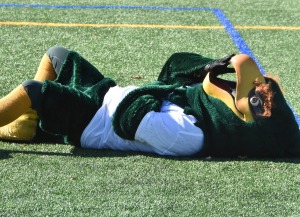 Freddy laying on the football field