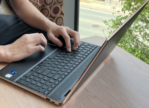 Hands on a laptop computer