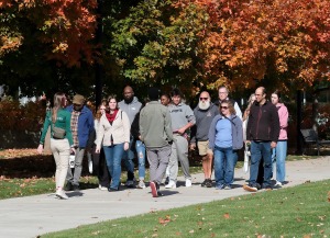 Fall open house tour group on the quad