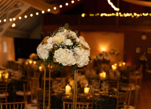 Flowers and table setting at the gala. 