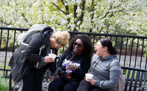 Students laughing on campus