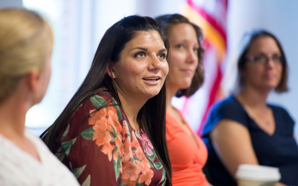 Smiling students during classroom discussion