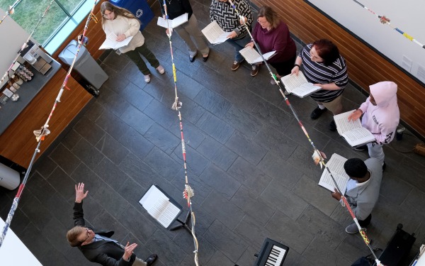 Aerial shot of choir singing at FAM