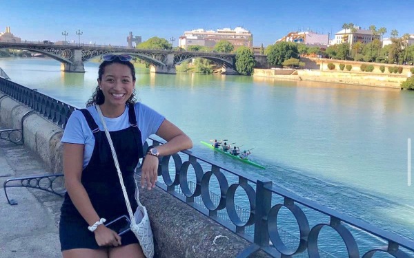 Jaliannette study abroad student in Seville on a bridge