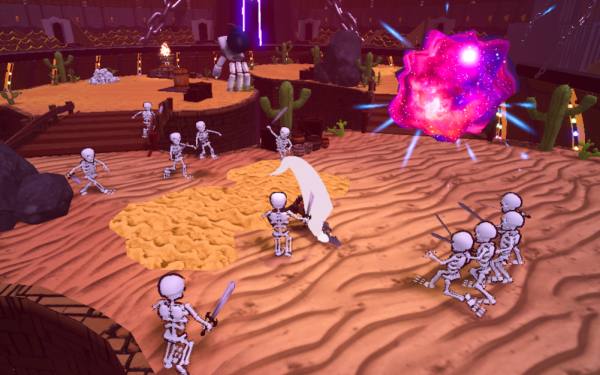 Skeletons fighting with swords in space