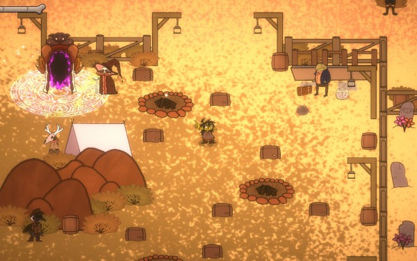 Goblin Gunner old west scene with tombstones and different characters in desert