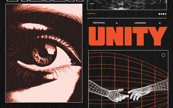 Vision graphic with eye, hands, to invoke, inspire, harmony, cohesion, unity