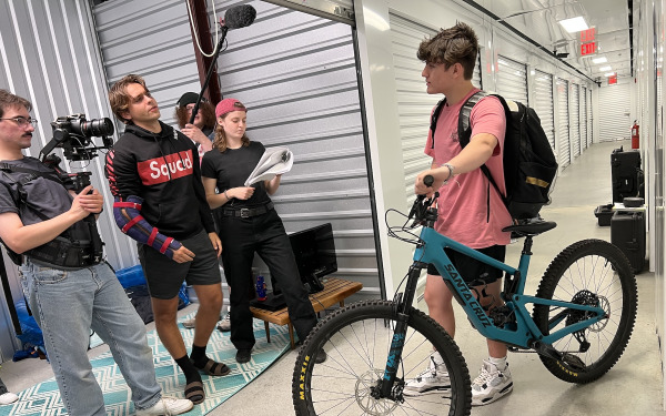 Filming actor on a bike. 