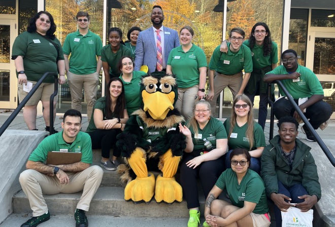 Tour guides and Juan from Admissions in front of Weston