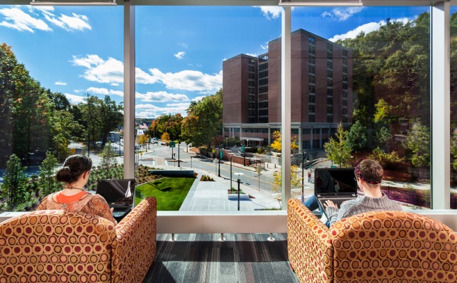 students sitting at the windows in Hammond