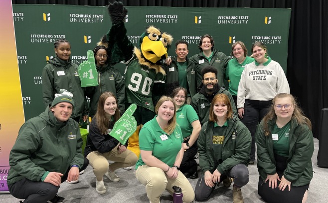 Future Falcon Day Group of Current Students with Freddy