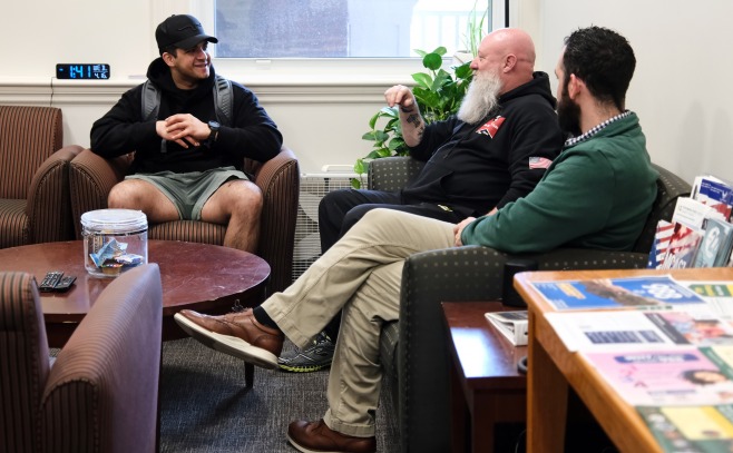 Students talking in the Veterans Center