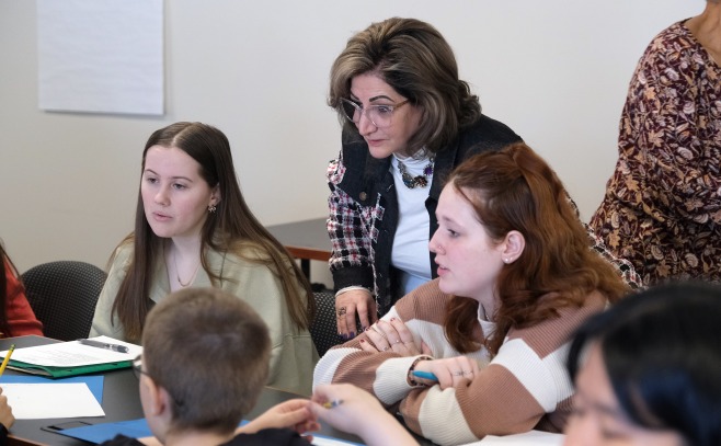 Mojdeh Dean of Education in class with students