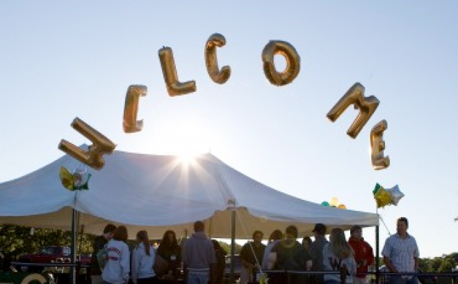 a welcome sign from an open house