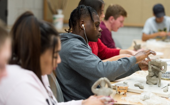 students in art class