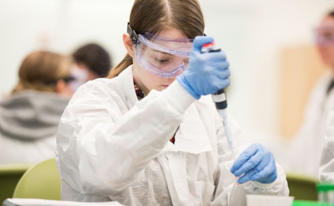 Biology student in a lab