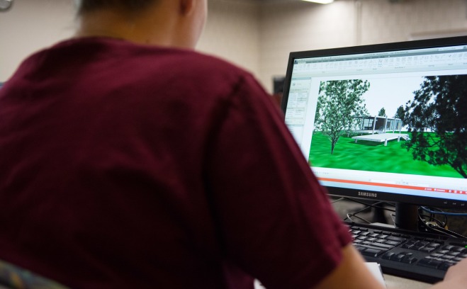 Over shoulder CAD computer screen