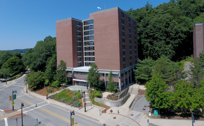 Aubuchon Hall drone photo side angle