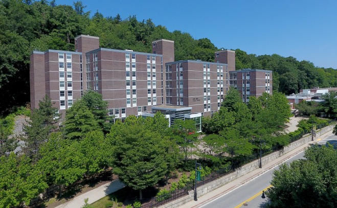 Russell Towers drone photo side angle
