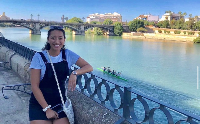 Jaliannette study abroad student in Seville on a bridge