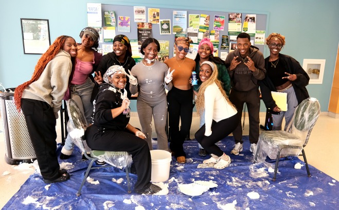 Group of students in Hammond at the pie in the face fundraiser