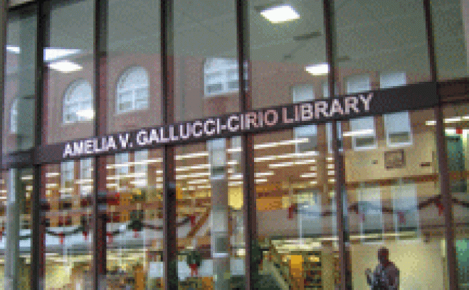 Windows outside the Amelia V. Galucci-Cirio Library