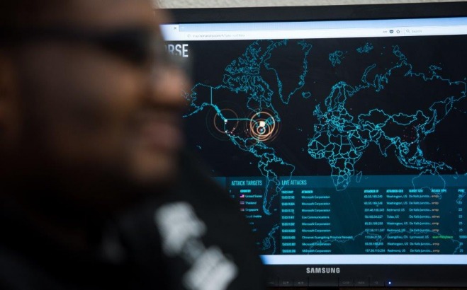 Student in cybersecurity classroom 