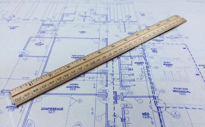 ruler on a blueprint
