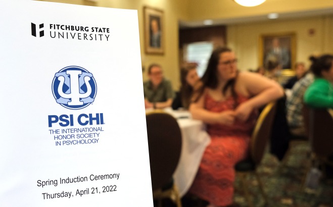 Psi Chi Honor Society Induction Ceremony brochure and recipients in Presidents Hall
