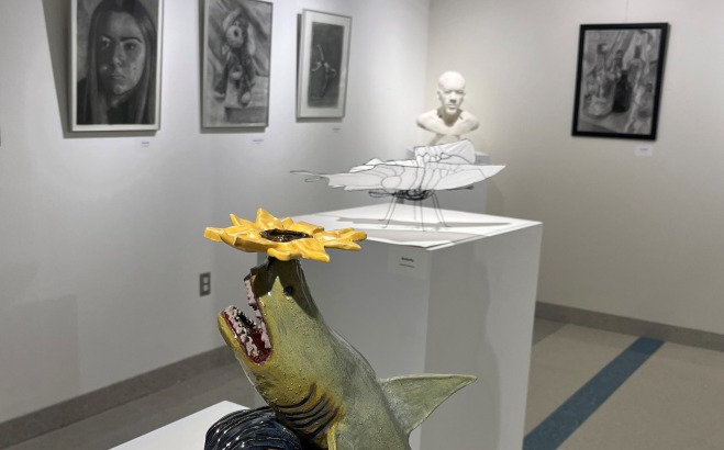 Arteries shark and head sculptures and drawings