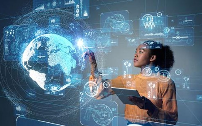 CPS Mind edge course swirling computer AI images around women