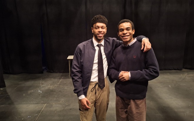 Portrait of students Gabriel Mangrum and Christian Dedier at theater festival
