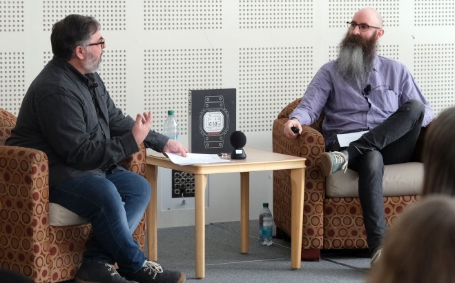 Atom Moore and Jay Flynn in main lounge