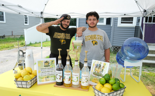 Fitchburg State student and veteran running the Sour Sergeant lemonade stand.