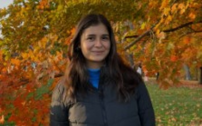 Isabela Palacios ACT tutor outside in fall.