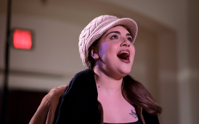 Closeup of female singing in Cabaret in the City Play
