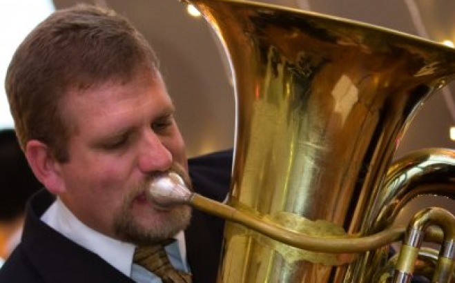 Joe Wright playing the tuba.