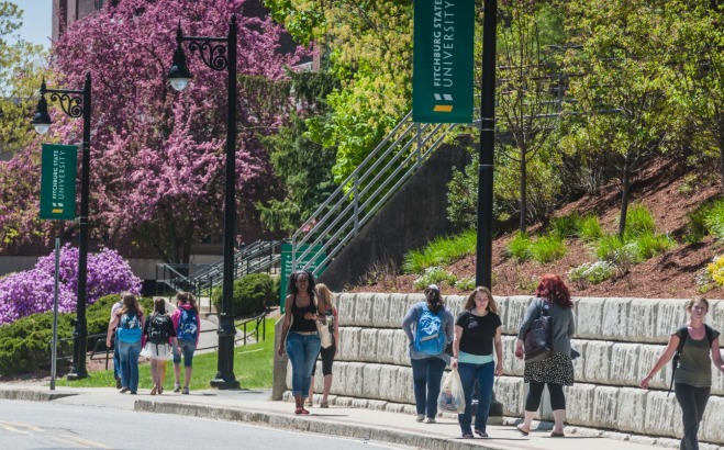 Students walking down North Street