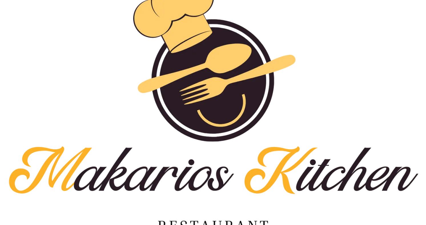 Logo for Makarios Kitchen chef hat, fork and spoon with name