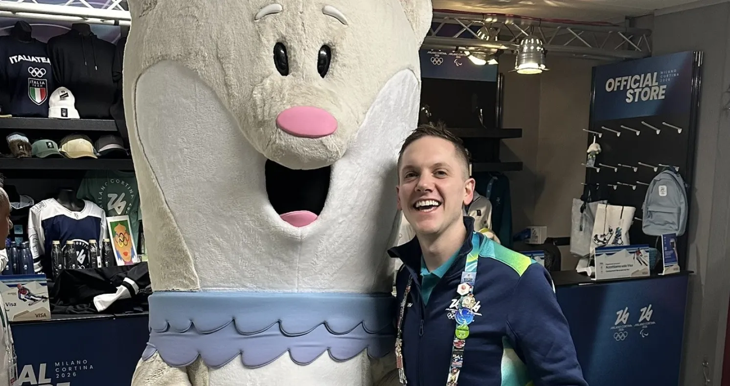 Stephen Hogue with plush