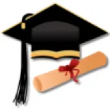 Black graduation mortar board with tassel and light tan rolled diploma with red ribbon